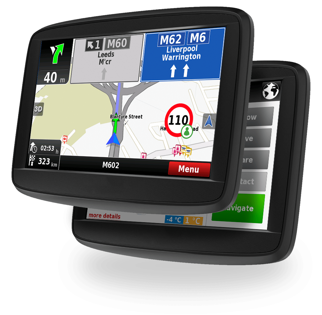 Two dedicated gps navigation devices with NDrive installed.