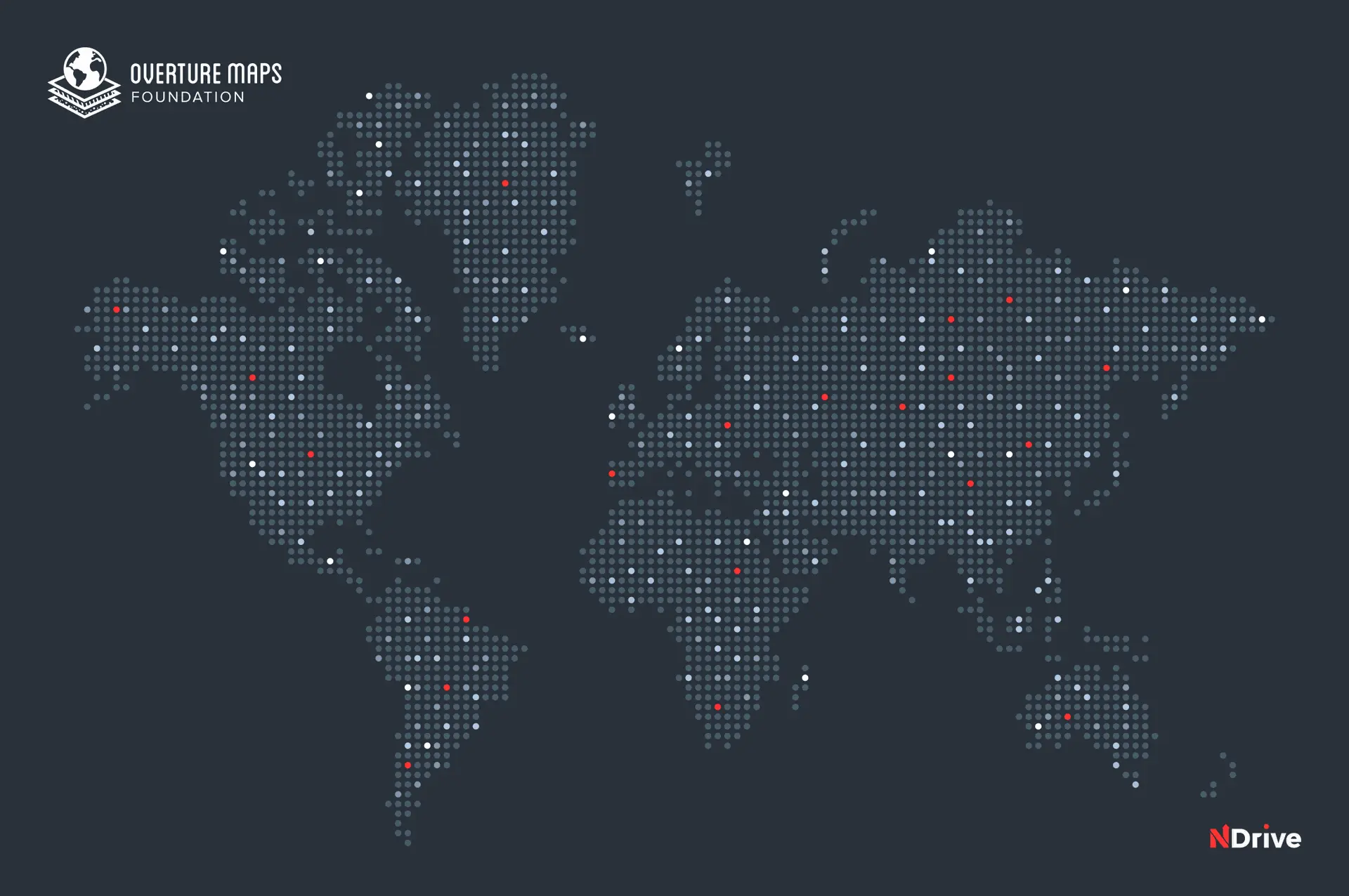 World map showcasing overture maps and NDrive coverage.