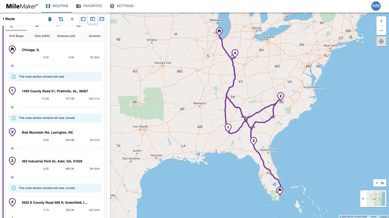 MileMaker dashboard in action.